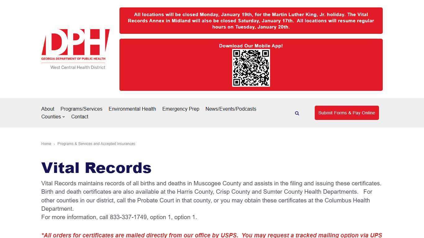 Vital Records – West Central Health District