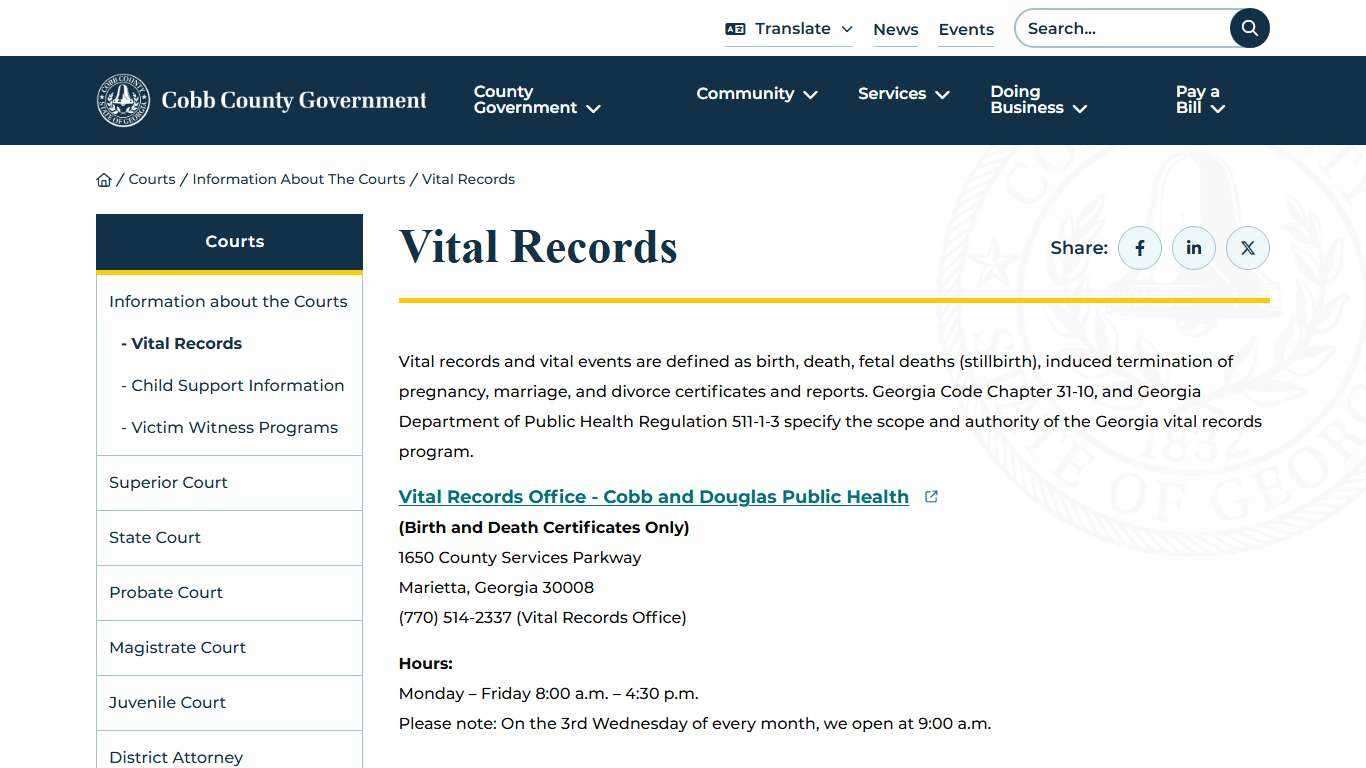 Vital Records | Cobb County Georgia