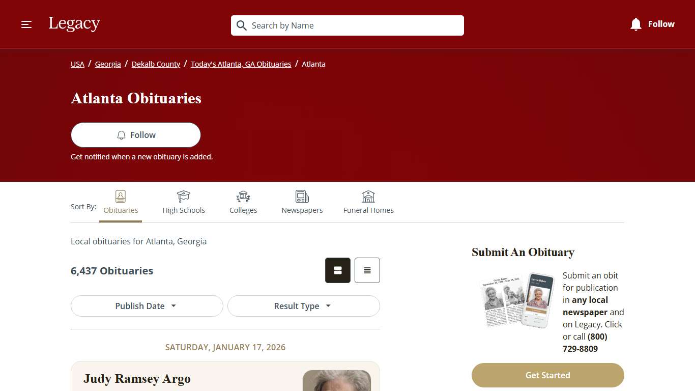 Atlanta Obituaries | Local Obits for Atlanta, GA